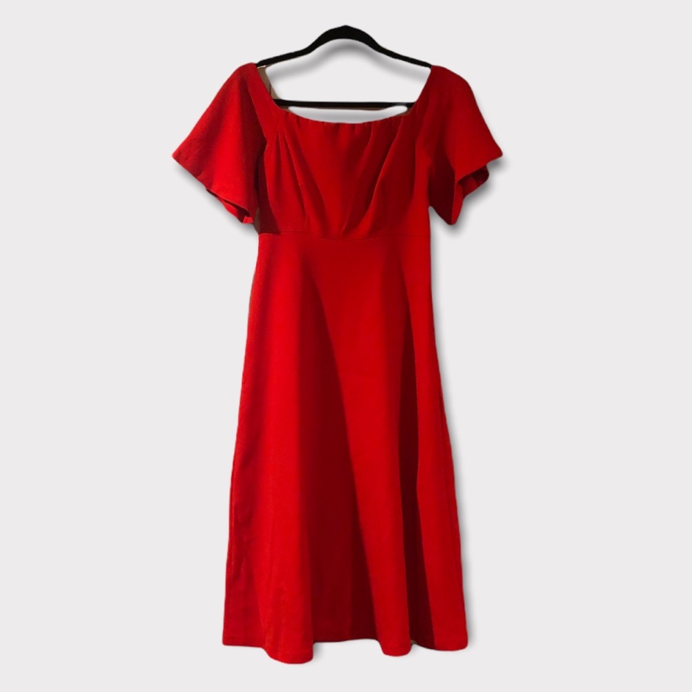 Zara Midi Red Dress with Flutter Sleeves